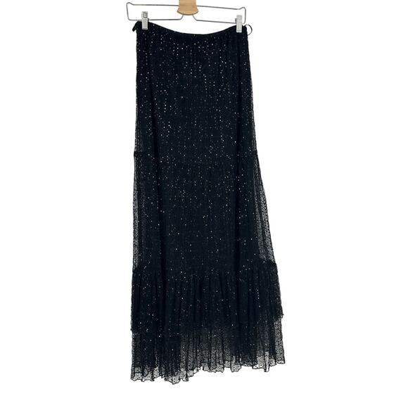 Womens Long A-line Skirt Size 6 Black Mesh Sequins Whimsygoth Fairy Goth Witchy - Picture 3 of 9